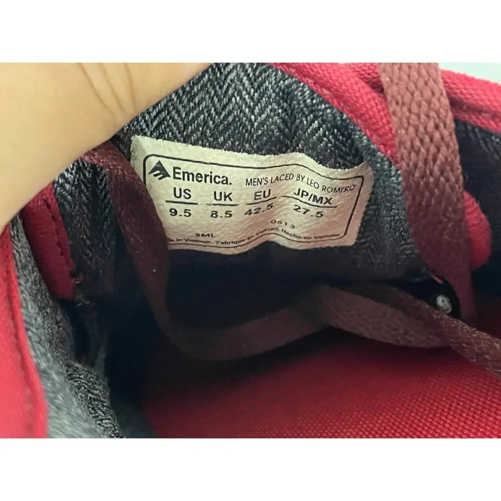 Emerica By Leo Romero Laced Low Top Skateboard Shoes Red Rouge Men's 9.5 w/ Box - Picture 6 of 11